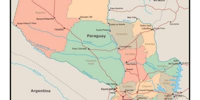 Kort af Paragvæ með borgir